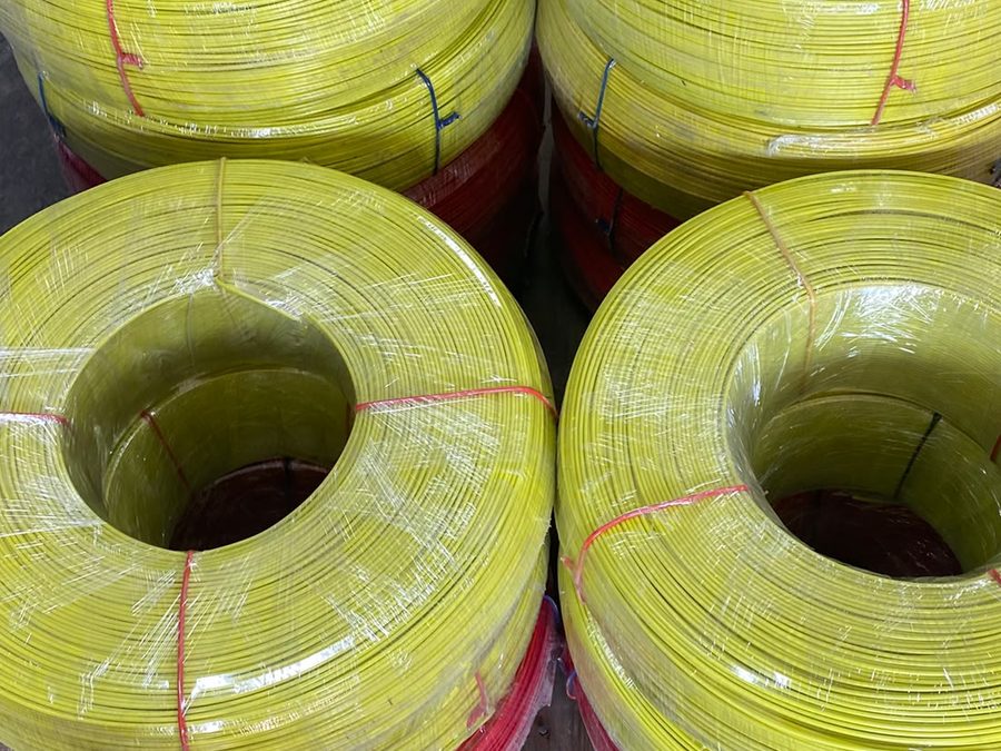 Yellow PVC coated wire coils